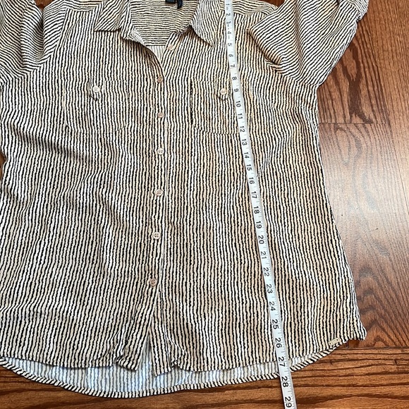 French Dressing Jeans FDJ hazy striped button front blouse collared size 12 - Picture 10 of 11
